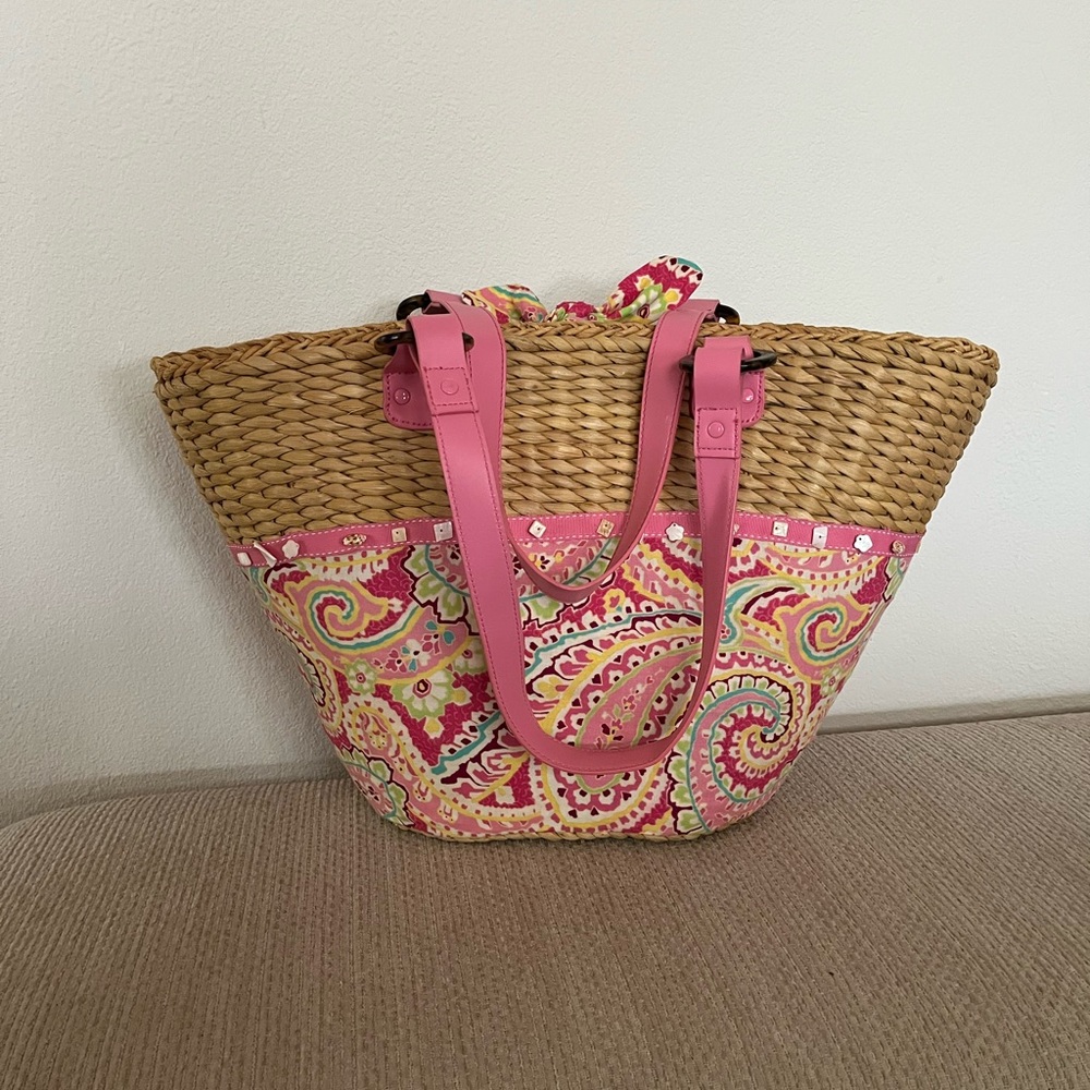 Vera Bradley Pink Paisley Seagrass Tote